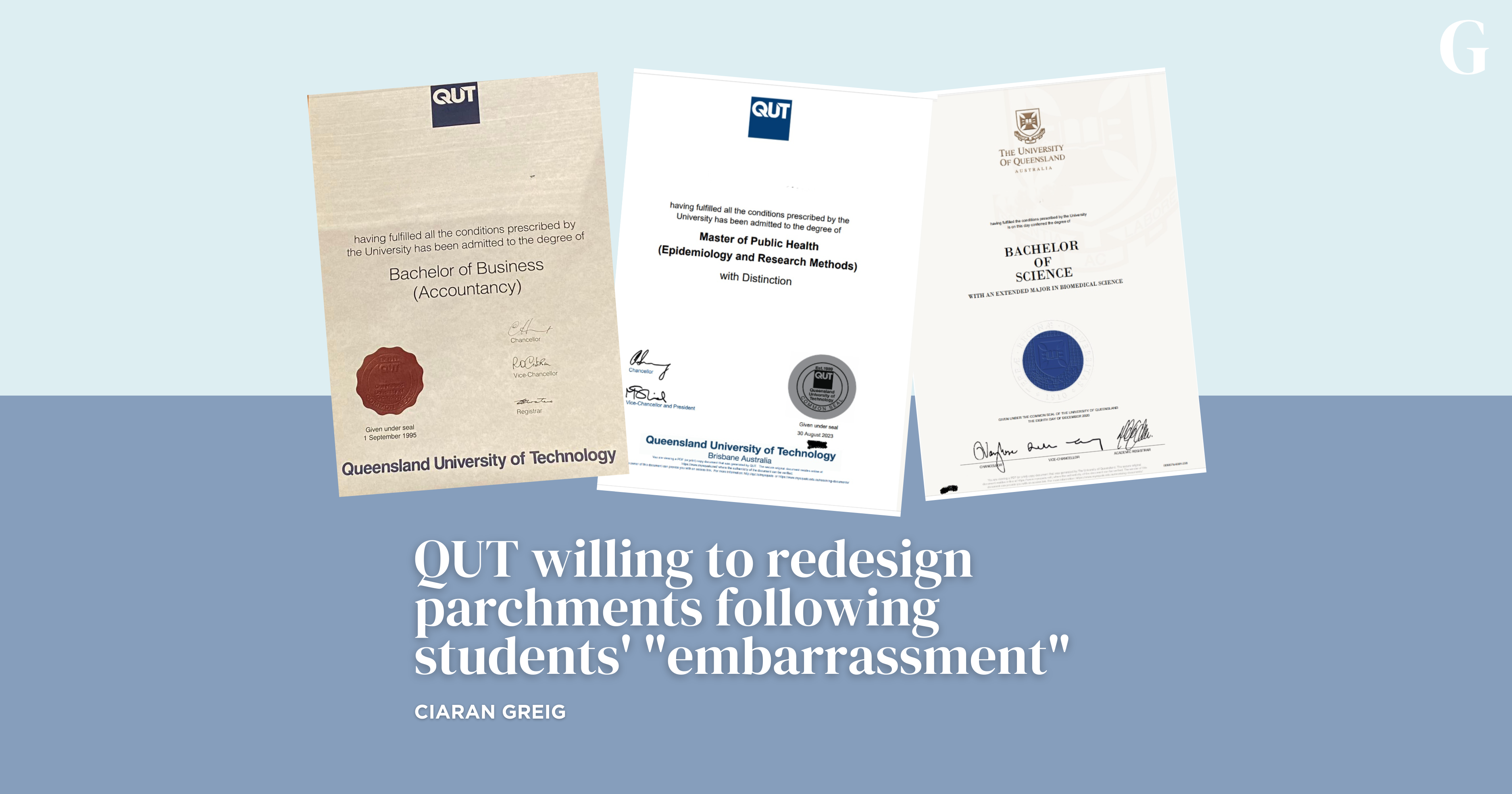 QUT willing to redesign parchments following students' "embarrassment