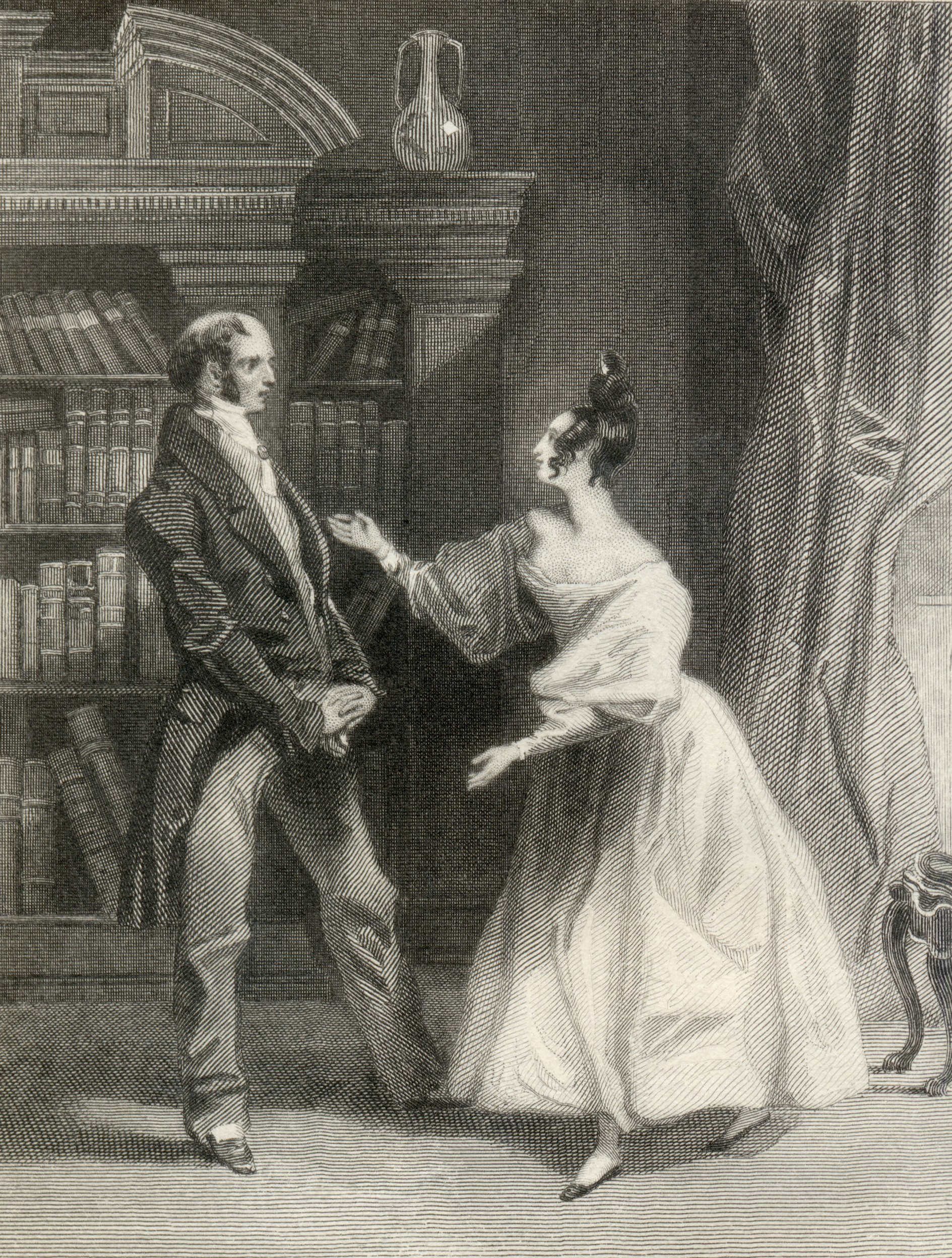 1833 engraving of a scene from Chapter 59 of Jane Austen's Pride and Prejudice